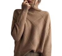 Women's Cable Knit Sweater Turtleneck Long Sleeve Loose Chunky Casual Oversized Pullover Tops for Winter,2026 New (Brown,XXL)