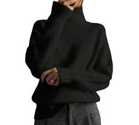 Women's Cable Knit Sweater Turtleneck Long Sleeve Loose Chunky Casual Oversized Pullover Tops for Winter,2026 New (Black,M)