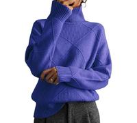 Women's Cable Knit Sweater Turtleneck Long Sleeve Loose Chunky Casual Oversized Pullover Tops for Winter,2026 New (Blue,M)