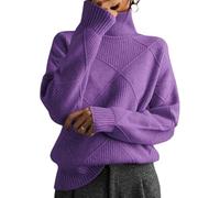Women's Cable Knit Sweater Turtleneck Long Sleeve Loose Chunky Casual Oversized Pullover Tops for Winter,2026 New (Purple,M)