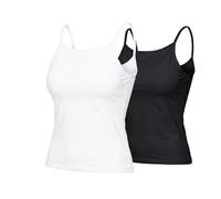 Women's Camisole Top with Built in Bra, Adjustable Spaghetti Strap Padded Shelf Bra, Seamless Modal Crew Neck Wireless Basic Tank, Casual Stretch Slim-Fit Undershirt (White+Black,M)
