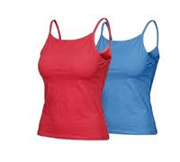 Women's Camisole Top with Built in Bra, Adjustable Spaghetti Strap Padded Shelf Bra, Seamless Modal Crew Neck Wireless Basic Tank, Casual Stretch Slim-Fit Undershirt (Red+Blue,XL)