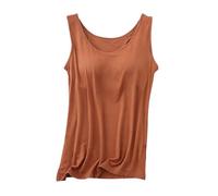 Women's Camisole with Built-in Bra, Sleeveless Tank Top for Yoga, Workout & Casual Wear, Soft Supportive Top (Caramel,L)