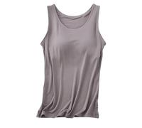 Women's Camisole with Built-in Bra, Sleeveless Tank Top for Yoga, Workout & Casual Wear, Soft Supportive Top (Dark Gray,S)