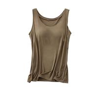 Women's Camisole with Built-in Bra, Sleeveless Tank Top for Yoga, Workout & Casual Wear, Soft Supportive Top (Army Green,XXL)