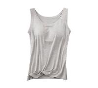 Women's Camisole with Built-in Bra, Sleeveless Tank Top for Yoga, Workout & Casual Wear, Soft Supportive Top (Gray,3XL)
