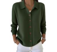Womens Cardigan Sweater Button Front Long Sleeve Collared Knit Top (Army Green,S)