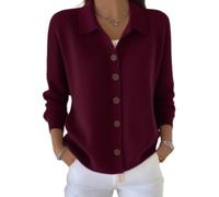 Womens Cardigan Sweater Button Front Long Sleeve Collared Knit Top (Burgundy,M)