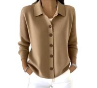 Womens Cardigan Sweater Button Front Long Sleeve Collared Knit Top (Khaki,L)
