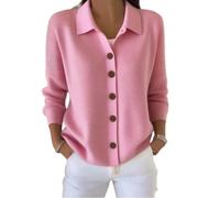 Womens Cardigan Sweater Button Front Long Sleeve Collared Knit Top (Pink,3XL)