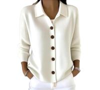 Womens Cardigan Sweater Button Front Long Sleeve Collared Knit Top (White,XL)