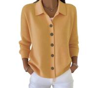 Womens Cardigan Sweater Button Front Long Sleeve Collared Knit Top (Yellow,4XL)