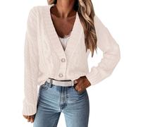 Women's Cardigans 2023 - Jersey de otoño para mujer, con parte delantera abierta, talla grande, con botones, ligero, cuello en V, ropa exterior, Blanco, S