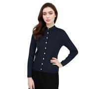 Women's cashmere cardigan, knitted long sleeved sweater, autumn and winter long sleeved knitted solid color soft cardigan sweater(Navy blue,L)