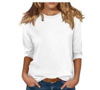 Women's Casual 3/4 Sleeve Crew Neck Tunic Top Solid Color Soft Fleece Lined Long Sleeve Shirt Loose Fit Basic tee Blouse for Fall Winter