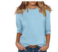 Women's Casual 3/4 Sleeve Crew Neck Tunic Top Solid Color Soft Fleece Lined Long Sleeve Shirt Loose Fit Basic tee Blouse for Fall Winter