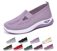 Women's Casual Breathable Slip On Orthopaedic Walking Sneakers, Women's Walking Shoes for Balance, Woven Breathable Soft Sole Shoes (Light Purple,37)