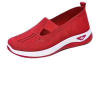 Women's Casual Breathable Slip On Orthopaedic Walking Sneakers, Women's Walking Shoes for Balance, Woven Breathable Soft Sole Shoes (Bright Red,37)