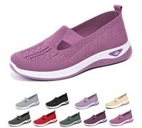 Women's Casual Breathable Slip On Orthopaedic Walking Sneakers, Women's Walking Shoes for Balance, Woven Breathable Soft Sole Shoes (Purple,41)