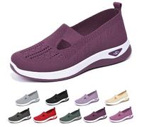 Women's Casual Breathable Slip On Orthopaedic Walking Sneakers, Women's Walking Shoes for Balance, Woven Breathable Soft Sole Shoes (Dark Purple,40)