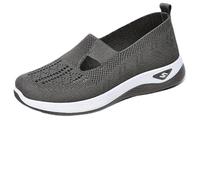 Women's Casual Breathable Slip On Orthopaedic Walking Sneakers, Women's Walking Shoes for Balance, Woven Breathable Soft Sole Shoes (Dark Gray,38)