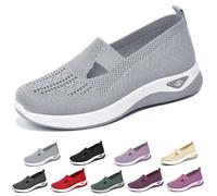 Women's Casual Breathable Slip On Orthopaedic Walking Sneakers, Women's Walking Shoes for Balance, Woven Breathable Soft Sole Shoes (Gray,38)