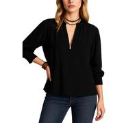 Women's Casual Cotton Linen Zip Up Blouse Long Sleeve Loose Fit Shirt Collar Pullover Top Solid Color Tunic for Spring Summer Fall Daily Wear