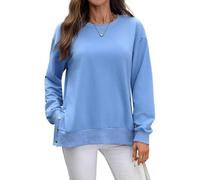 Women's Casual Crewneck Sweatshirt Long Sleeve Pullover Top with Side Button Detail Loose Fit Fall Winter Basic tee Shirt for Daily Wear