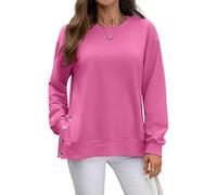 Women's Casual Crewneck Sweatshirt Long Sleeve Pullover Top with Side Button Detail Loose Fit Fall Winter Basic tee Shirt for Daily Wear
