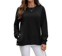 Women's Casual Crewneck Sweatshirt Long Sleeve Pullover Top with Side Button Detail Loose Fit Fall Winter Basic tee Shirt for Daily Wear