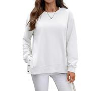 Women's Casual Crewneck Sweatshirt Long Sleeve Pullover Top with Side Button Detail Loose Fit Fall Winter Basic tee Shirt for Daily Wear