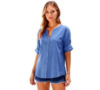 Women's Casual Linen Short Sleeve Button Down Shirt Solid Color V Neck Relaxed Fit Blouse for Summer Beach Vacation Daily Wear Loose Fit Tunic
