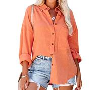 Women's Casual Long Sleeve Button Down Shirt Loose Fit Drop Shoulder Blouse Lightweight Crinkle Cotton Tops for Spring Summer Beach Vacation