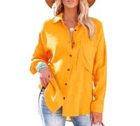 Women's Casual Long Sleeve Button Down Shirt Loose Fit Drop Shoulder Blouse Lightweight Crinkle Gauze Beach Top Khaki Spring Summer Tunic