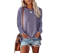 Women's Casual Long Sleeve T Shirt Crew Neck Pocket Side Split Loose Fit Tops Soft Knit Sweater for Fall Winter Daily Wear Basic