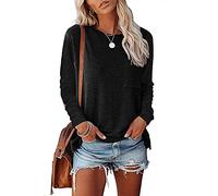 Women's Casual Long Sleeve T Shirt Crew Neck Pocket Side Split Loose Fit Tops Soft Knit Sweater for Fall Winter Daily Wear Basic