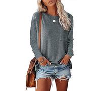 Women's Casual Long Sleeve T Shirt Crew Neck Pocket Side Split Loose Fit Tops Soft Knit Sweater for Fall Winter Daily Wear Basic