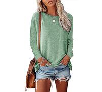 Women's Casual Long Sleeve T Shirt Crew Neck Pocket Side Split Loose Fit Tops Soft Knit Sweater for Fall Winter Daily Wear Basic