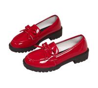 Women's Casual Patent Leather Bow Loafers, Bowknot Thick Sole Loafer for Women Comfortable Closed Toe Thick Sole (Red,39)