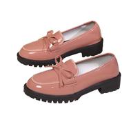 Women's Casual Patent Leather Bow Loafers, Bowknot Thick Sole Loafer for Women Comfortable Closed Toe Thick Sole (Pink,40)