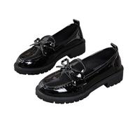 Women's Casual Patent Leather Bow Loafers, Bowknot Thick Sole Loafer for Women Comfortable Closed Toe Thick Sole (Black,38)