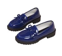 Women's Casual Patent Leather Bow Loafers, Bowknot Thick Sole Loafer for Women Comfortable Closed Toe Thick Sole (Blue,37)