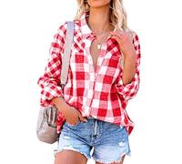Women's Casual Plaid Flannel Shirt Long Sleeve Button Down Checkered Blouse Soft Lightweight Fall Winter Tops for Ladies Girls Everyday Wear