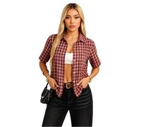 Women's Casual Plaid Short Sleeve Button Down Shirt Spring Summer Fashion Loose Fit Checkered Top Blouse Street Style Trendy Clothing For Women
