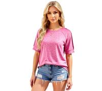 Women's Casual Raglan Sleeve T-Shirt with Button Detail Crew Neck Short Sleeve Tops Loose Fit Summer Spring Blouse for Daily Wear and Vacation