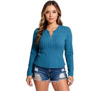 Women's Casual Ribbed Knit Long Sleeve Tunic Top with Side Pockets Half Zip V Neck Loose Fit Swing Shirt for Fall Winter Daily Wear【