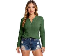 Women's Casual Ribbed Knit Long Sleeve Tunic Top with Side Pockets Half Zip V Neck Loose Fit Swing Shirt for Fall Winter Daily Wear【