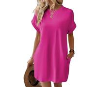 Women's Casual Short Sleeve T Shirt Dress Basic Dresses with Pockets, Women's 2024 Summer Cotton T Shirt House Dress (L,Rose)
