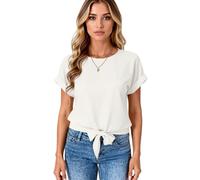 Women's Casual Short Sleeve T-Shirt with Front Knot Detail, Round Neck Loose Fit Summer Top, Soft Knit Blouse for Daily Wear, Wine Red