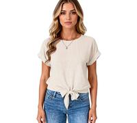 Women's Casual Short Sleeve T-Shirt with Front Knot Detail, Round Neck Loose Fit Summer Top, Soft Knit Blouse for Daily Wear, Wine Red